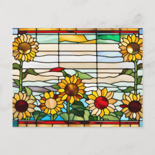 Stained Glass Sunflowers Growing in Garden Postcard