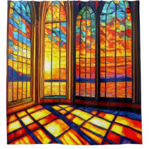 Stained Glass Sunset Art Shower Curtain