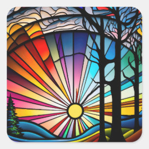 Stained Glass Sunset Square Sticker