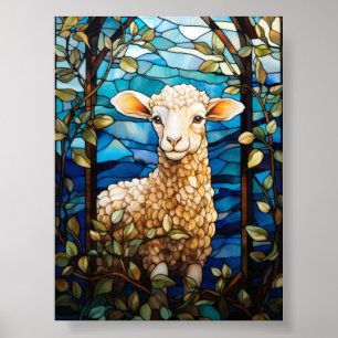 Stained Glass Sweet Lamb Springtime Meadow Window Poster