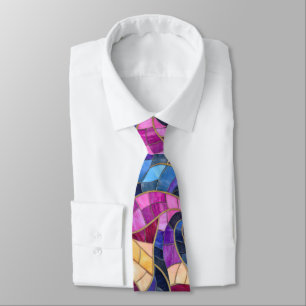 Stained Glass Swirls Colorful Mosaic Gold Accents Tie