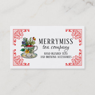Stained glass teacup hand blended teas business card