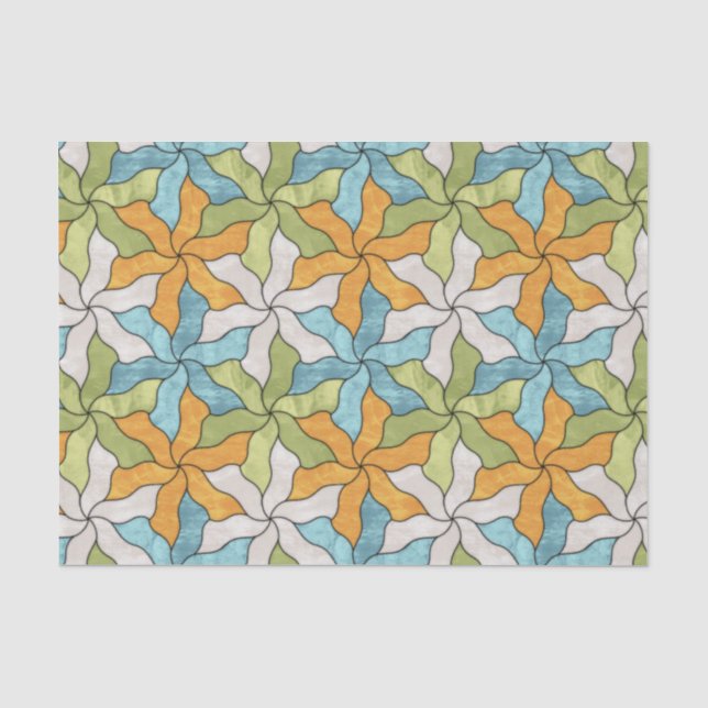 Stained Glass Tessellated Flowers Tissue Paper (Front)