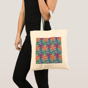 Stained Glass Tessellated Flowers Tote Bag