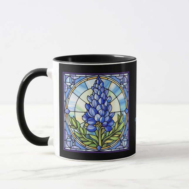Stained Glass Texas Bluebonnet True Blue Friend Mug (Left)