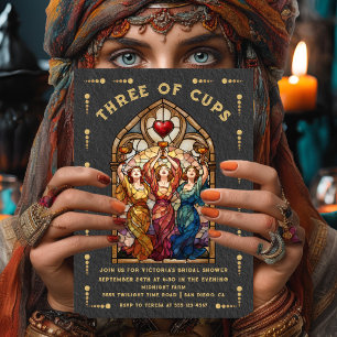 Stained Glass Three of Cups Bridal Shower Tarot Invitation