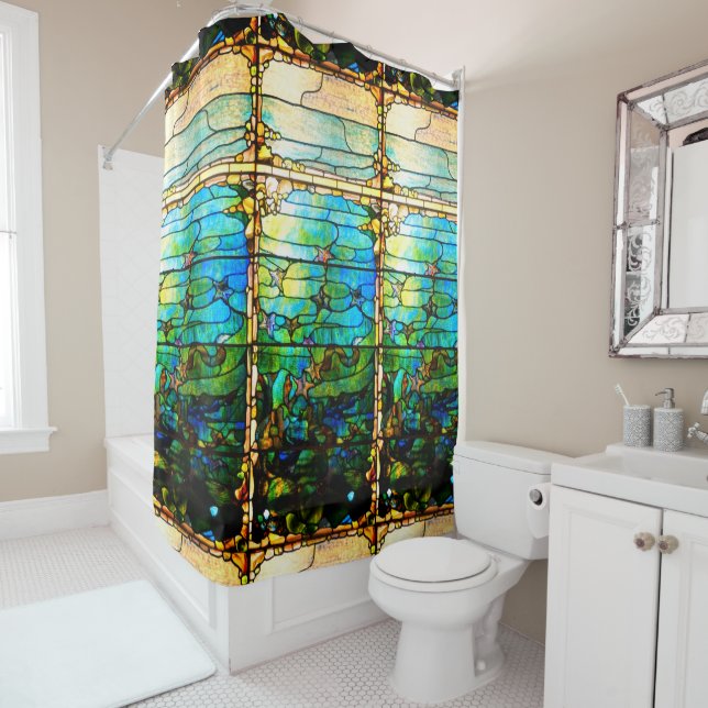 Stained glass tiffany window starfish sea shower curtain (In Situ)