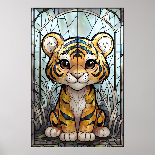 Stained Glass Tiger Cub – Jungle Nursery Poster (Front)