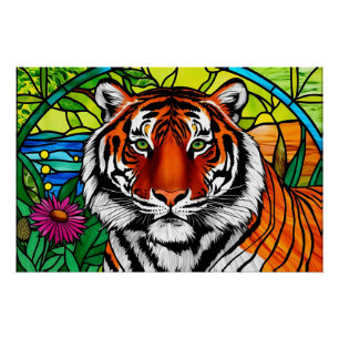Stained Glass Tiger  Poster