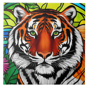 Stained Glass Tiger Tile