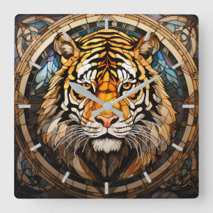 Stained Glass Tiger Wall Clock