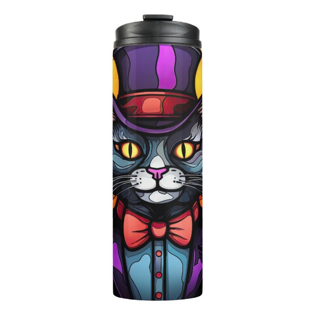 Stained Glass Top Hat Cat Thermal Tumbler (Front)