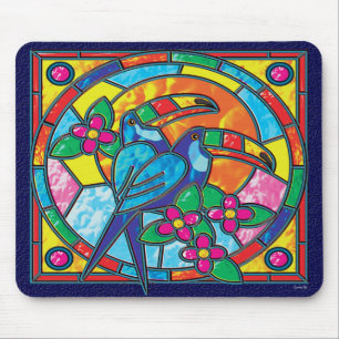 STAINED GLASS TOUCANS MOUSE MAT