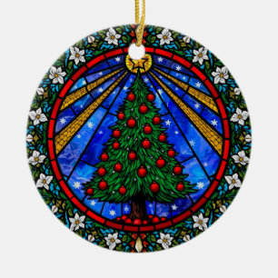 Stained Glass Tree & Floral Border Ceramic Tree Decoration