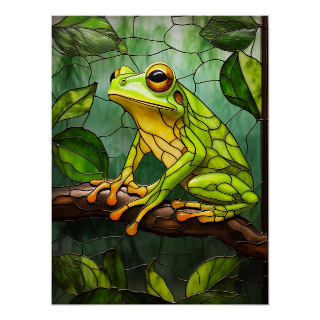 Stained Glass Tree Frog Tropical Rainforest Decor (Front)
