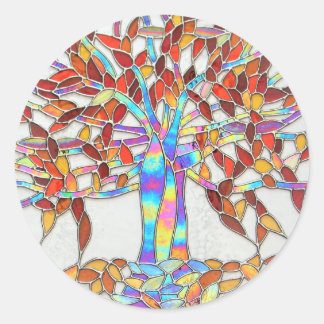 Stained glass "Tree of Enchantment" version 2 Classic Round Sticker