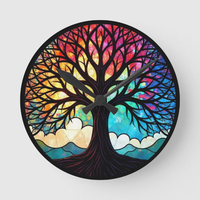 Stained Glass Tree of Life Round Clock (Front)