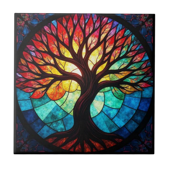 Stained Glass Tree of Life  Tile (Front)