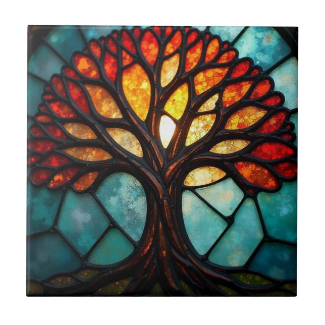Stained Glass Tree of Life  Tile (Front)
