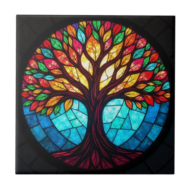 Stained Glass Tree of Life  Tile (Front)