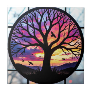 Stained Glass Tree of Life Tile