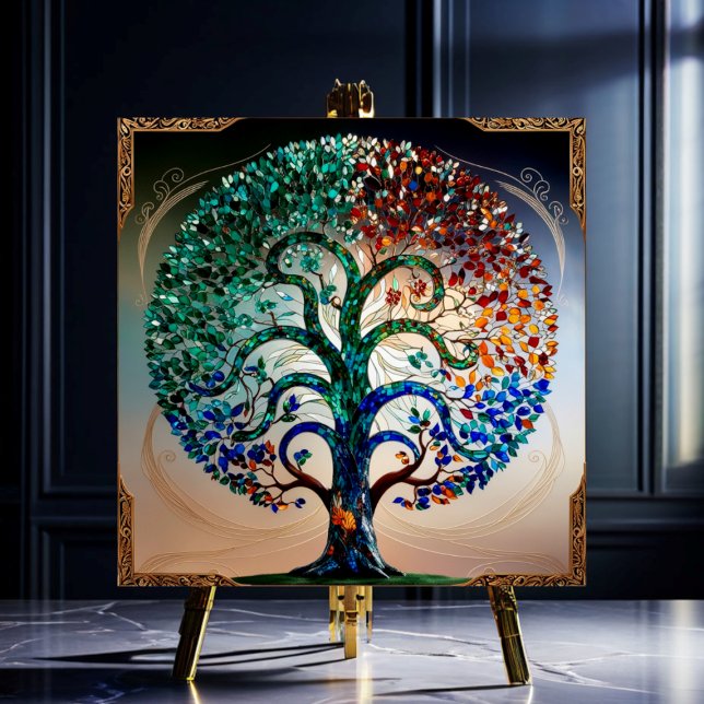 Stained-Glass Tree with Antique Gold Trim Tile (Creator Uploaded)