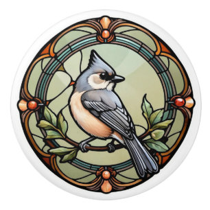 Stained Glass Tufted Titmouse Ceramic Knob