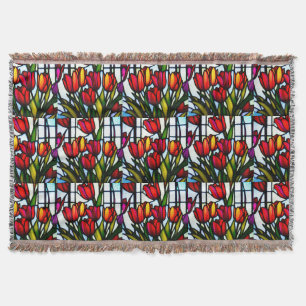 Stained Glass Tulips, Throw Rug Blanket