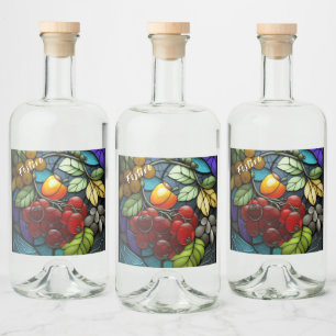 Stained Glass variety fruits Liquor Bottle Label