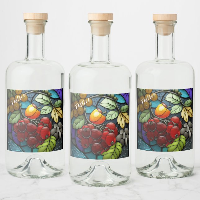 Stained Glass variety fruits  Liquor Bottle Label (Bottles)