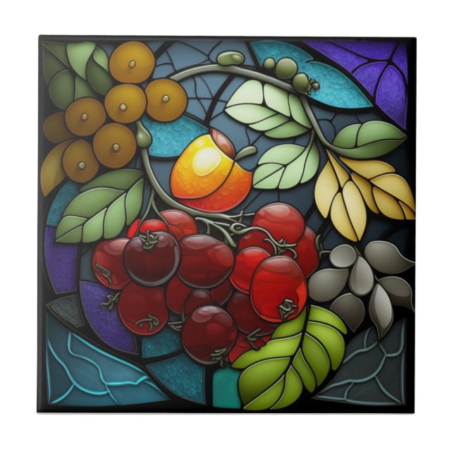Stained Glass variety fruits  Tile (Front)