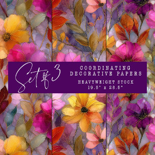 STAINED GLASS VIBRANT FLORAL DECORATIVE PAPER SET