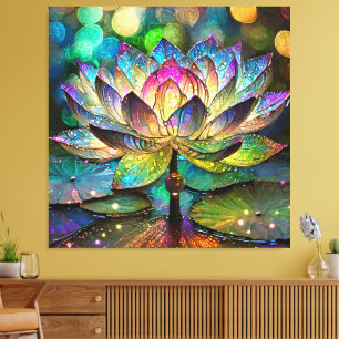 Stained Glass Vibrant Lotus Flower Canvas Print