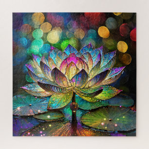 Stained Glass Vibrant Lotus Flower Jigsaw Puzzle