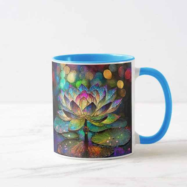 Stained Glass Vibrant Lotus Flower Mug (Right)