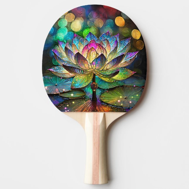 Stained Glass Vibrant Lotus Flower Ping Pong Paddle (Front)