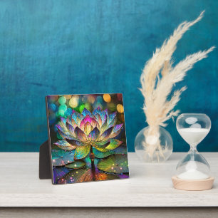 Stained Glass Vibrant Lotus Flower Plaque