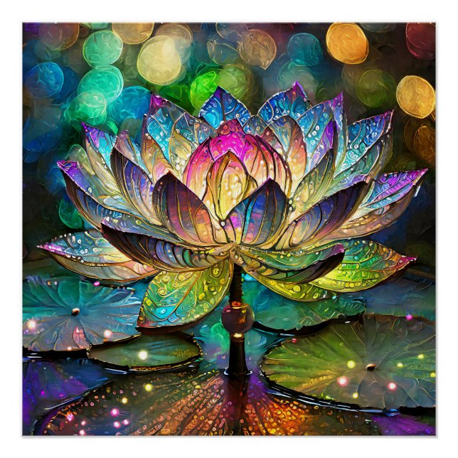 Stained Glass Vibrant Lotus Flower Poster (Front)