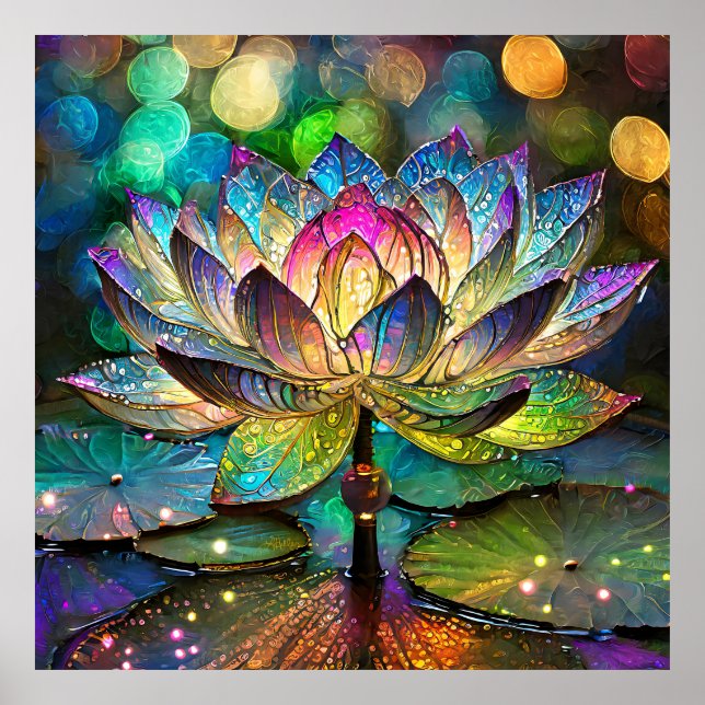 Stained Glass Vibrant Lotus Flower Poster (Front)