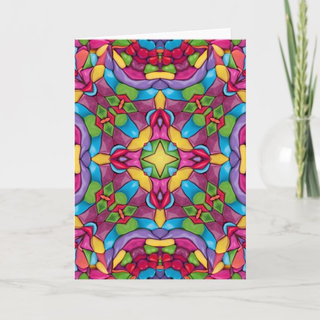 Stained Glass Vintage Purple Kaleidoscope Card (Front)