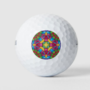 Stained Glass Vintage Purple Kaleidoscope Golf Balls