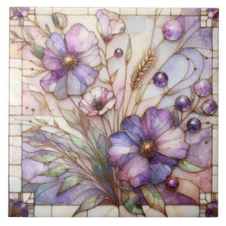 Stained glass violet flower tile