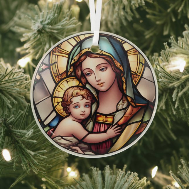 Stained Glass Virgin Mary and Jesus Tree Decoration (Insitu)