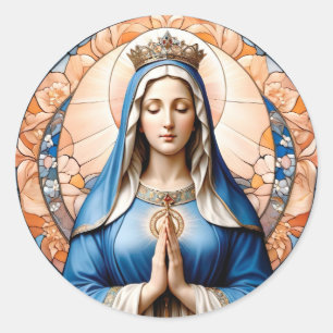 Stained Glass Virgin Mary Christian Catholic Classic Round Sticker