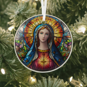 Stained Glass Virgin Mary Glass Tree Decoration