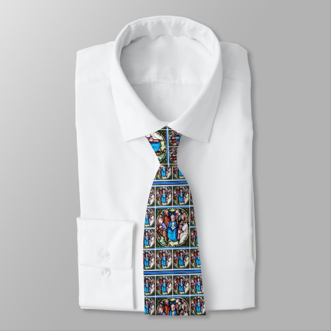 Stained Glass Virgin Mary Holy Spirit Apostles Tie (Tied)