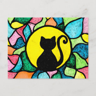 Stained Glass Watercolor Kitty Postcard