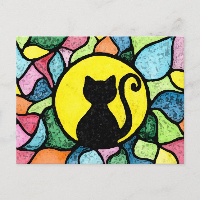 Stained Glass Watercolor Kitty Postcard (Front)