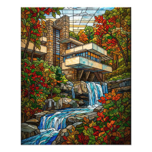 Stained Glass Waterfall House Autumn Photo Print