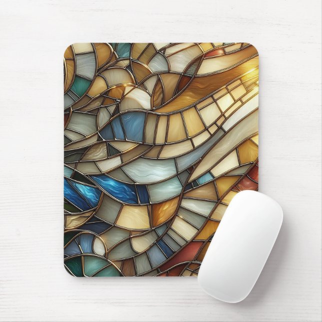 Stained Glass Waves Mouse Mat (With Mouse)